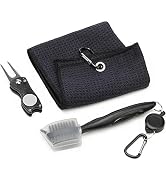 Golf Towel Kit, Foldable Divot Tool with Magnetic Ball Marker & Club Groove Cleaner Brush, Microf...