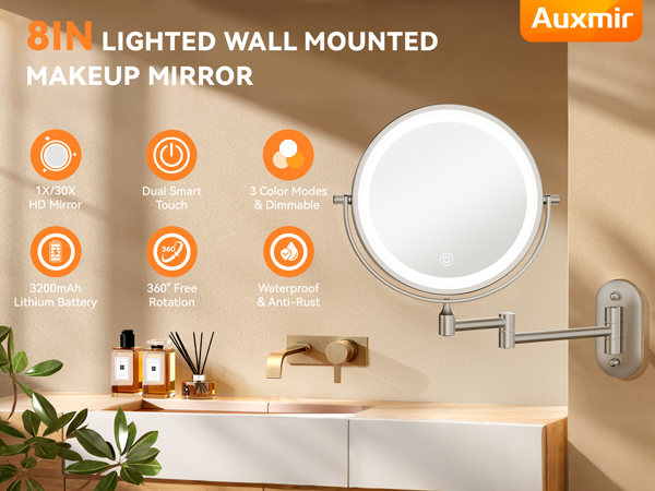 1X/30X wall mounted makeup mirror