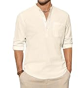 J.VER Men's Cotton Linen Shirts Casual Long Sleeve Henley Shirt Hippie Beach Tops Vacation T Shir...