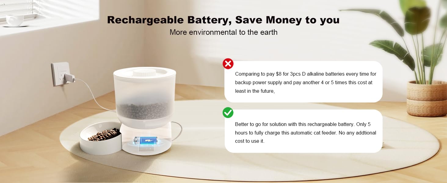 Darlipet Automatic cat food dispenser, cordless cat automatic feeder