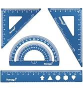 Honagu Triangular Ruler Set, 4 Pieces Aluminum Alloy Ruler, Metal Drafting Ruler, Geometric Protr...