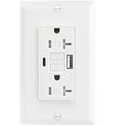 BAOMAIN Self-Test GFCI Combination with USB in-Wall, Tamper Resistant(TR) 20A 4.8A 5VDC LED Indic...