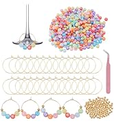 HOBBIESAY 56 Sets Wine Glass Charms Rings 600Pcs Letter Beads 120Pcs Round Gold Beads 1Pc Tweezer...