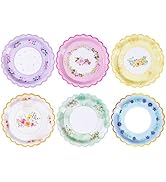Tyzarglef 48 PCS Floral Paper Plates for Tea Party Decorations, 9 inch Disposable party plates fo...