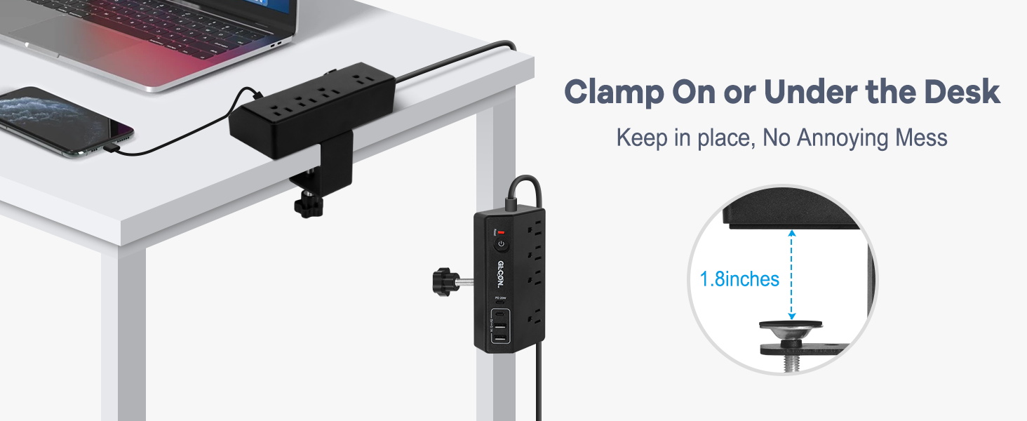 desk clamp power strip usb c