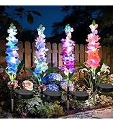 echosari 4 Pack Color Changing Solar Lights Outdoor Waterproof, Solar Delphinium Flower Stake Lig...