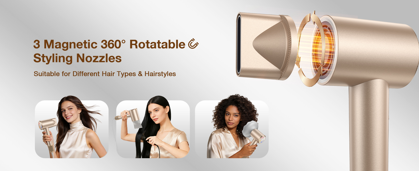 3 magnetic rotatable styling nozzles