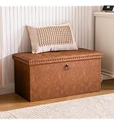 oakvivo 30 Inches Folding Storage Ottoman Bench, Ottoman PU Leather Tuffed End of Bed Bench, Foot...