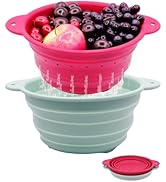 FUSMYE Collapsible Silicone Colander Bowl Set,BPA Free, Heat Resistant, Stainless Steel Nesting, ...