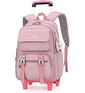 ZHANAO Rolling Backpack Luggage BookBag with Wheels Trolley Bag Wheeled Travel Backpack for Girls...