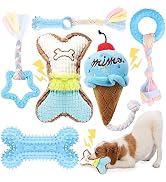 BAEJMJK 6 Pack Puppy Teething Toys Blue Small Breed Dog Chew Toys with Rope Cute Plush Squeaky Do...