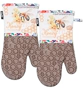 Alselo Oven Mitts, Heat Resistant with Soft Quilted Cotton Lining Set of 2, Fashion Bee Design wi...