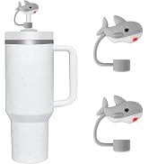 2Pcs Shark Straw Cap Straw Cover for Stanley 40and30 Oz Cups, Silicone Straw Covers for Stanley C...