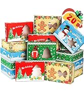 Frosted Holiday Cookie Containers for Gift Giving, 20 Pack Candy Boxes with Window, Holiday Party...