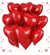Red Heart Balloons, 18 Inch Red Heart Foil Shape Balloon, 12PCS Large Love Foil Helium Romantic B...