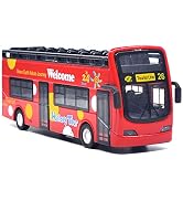 Ailejia City Bus Sightseeing Double Decker Bus Model Open Top Pull Back Toy Die Cast Pull Back Ve...