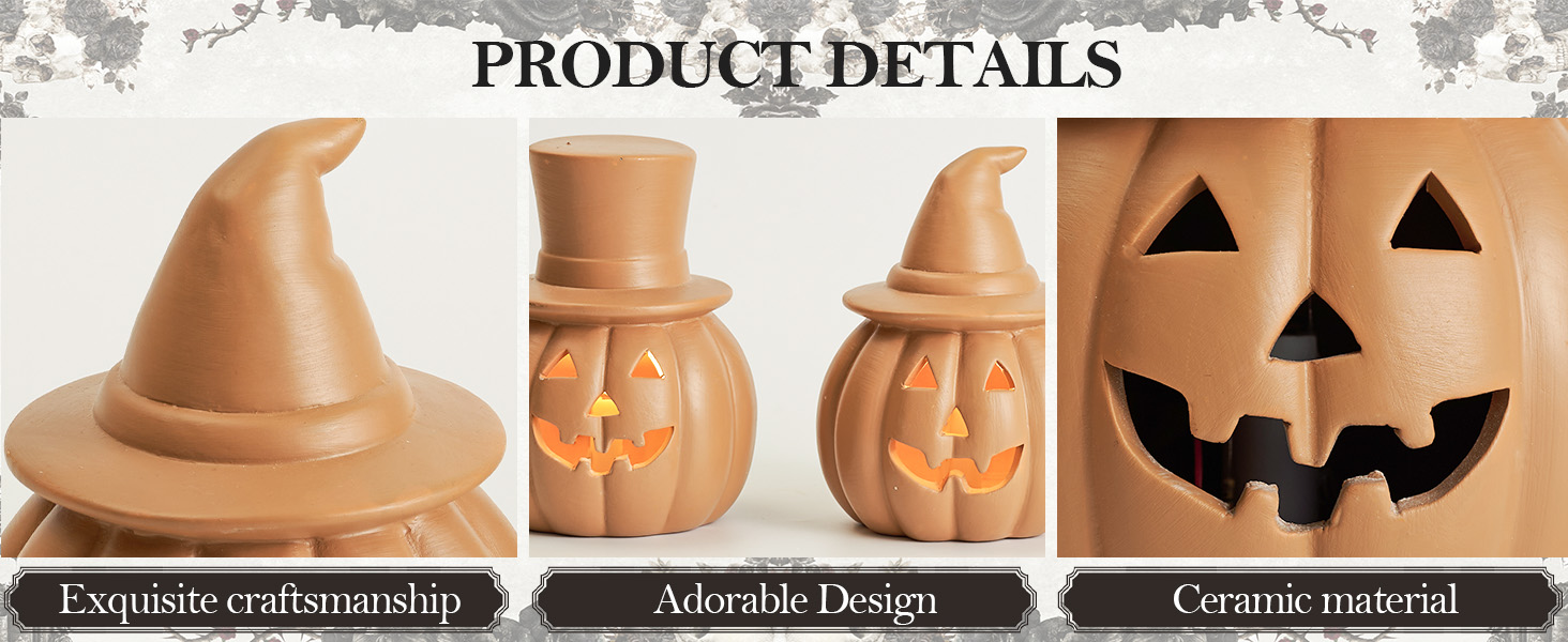 Brown Terracotta Jack O Lantern Pumpkin, Battery Operated LED Light