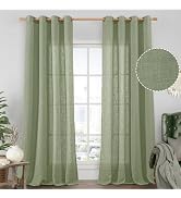 LAMIT Sage Green Linen Sheer Curtains 84 inch for Living Room, Linen Textured Light Filtering Dra...