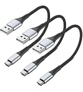 6 inch USB C Cable Short, 0.5ft 3-Pack USB A to USB C Cable Braided USB Type C Fast Charging Cabl...