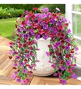 BlessedSeason 2 Pcs Artificial Hanging Flowers, UV Resistant Fake Flowers with Flexible Stems, Fu...
