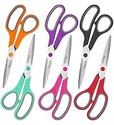Scissors, Rkqoa 8" Scissors All Purpose 6 Pack - Comfort-Grip Sharp Scissor for Office School Adu...
