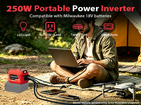 250W power Invetrer for Milwaukee 18V Battery
