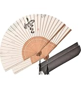 HONSHEN 2 Pack 8.6" Hand Held Bamboo Silk Folding Fan Hand Fan,Chinese,Japanese Charming Elegant ...