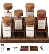 Yangbaga 2pcs Wood Spice Racks with 24pcs Spice Jars Glass Empty Spice Jars with labels & Racks& ...