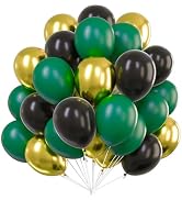 PartyWoo Black Gold and Green Balloons 66pcs 12 Inch Black Gold Green Balloons for Graduation Bab...