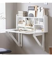 Haotian Wall Mounted Folding Table Drop-Leaf Floating Trestle Desk Computer Writing Workstation w...