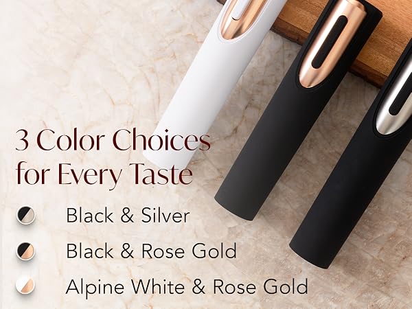 Electric wine opener set in three elegant colors to match kitchen decor countertop or dining table
