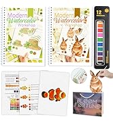 Watercolor Workbooks with Step by Step for Adults Teens - 2 Pack Beginner workbooks with 24 Color...