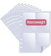 50 Pack 400 Pockets 6 Ring A5 Binder Sleeves, Heavyweight 4 Pocket Card Binder Sleeves, 2.5x3.5” ...