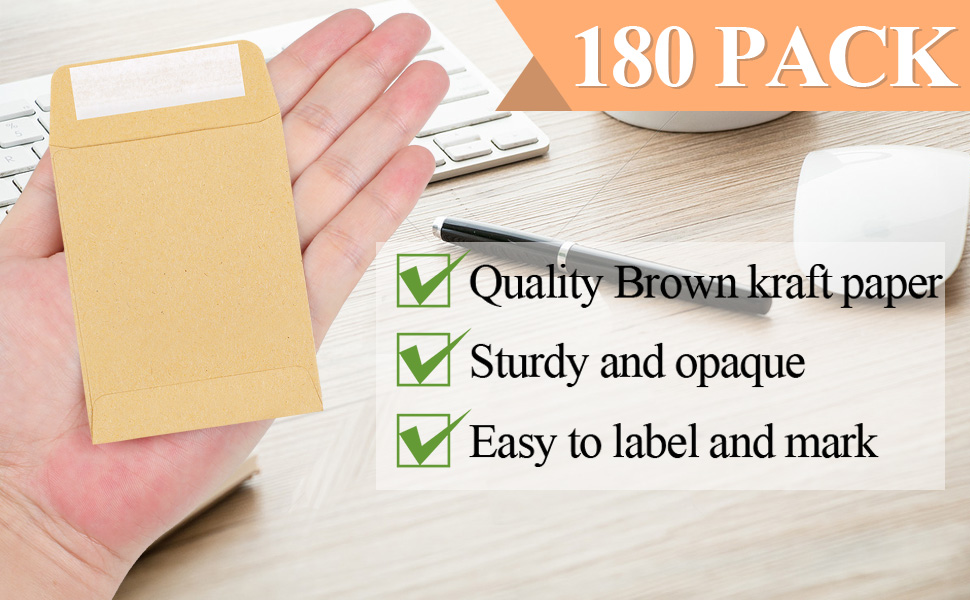 Coin Envelopes, Brown Kraft Seed Envelopes,Full-Flap Seal Small Envelopes