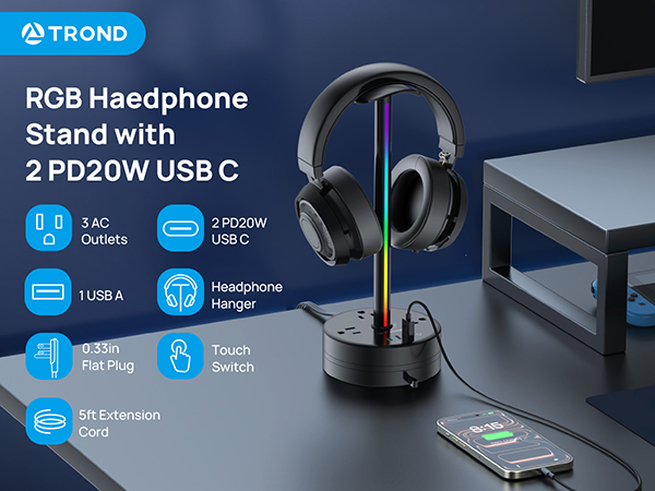 Gaming Headphones Stand with Charger