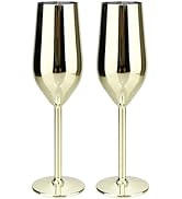TJ Unbreakable 8 Oz Stainless Steel Champagne Flutes (2 Pack)- Gold Champagne Glasses - Reusable ...
