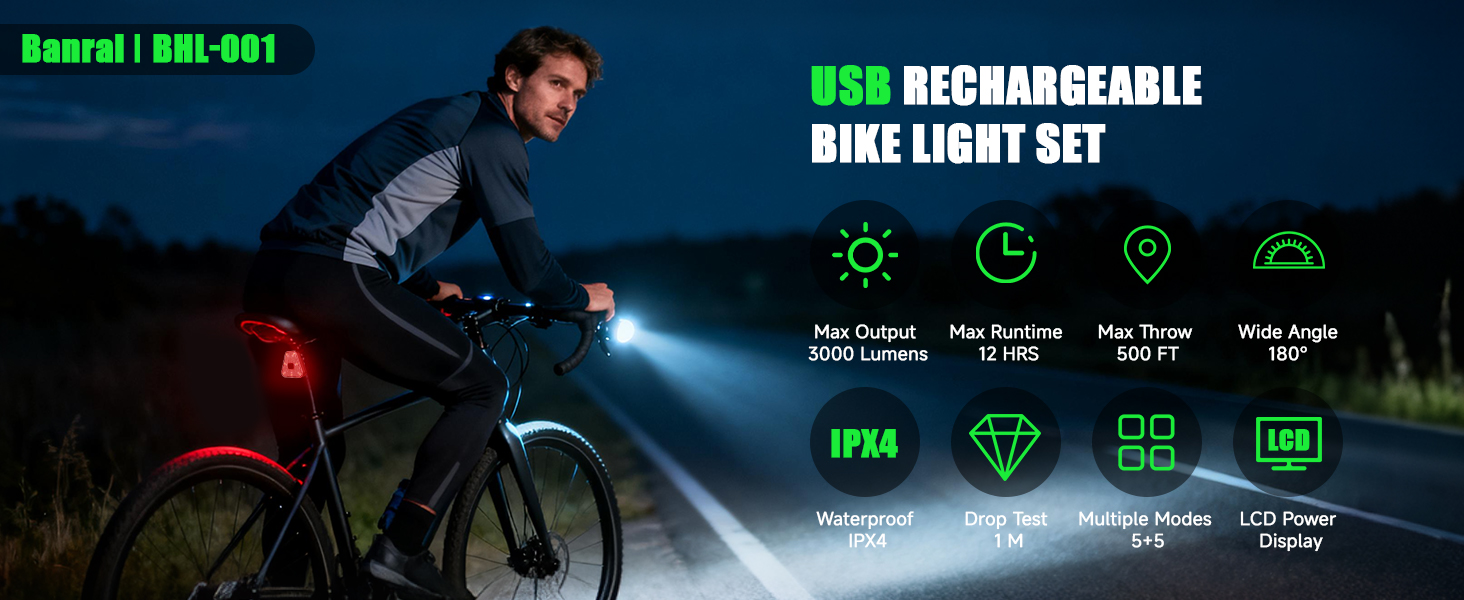 USB RECHARGEABLE BIKE LIGHT SET
