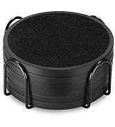 Absorbent Coasters for Drinks with Holder - 6packs, Silicone Coaster with Soft Felt Insert, Black...