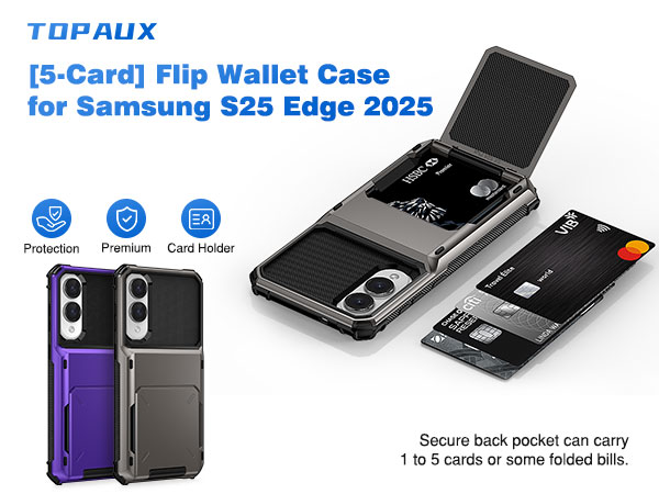 Samsung S25 Edge Wallet Case Galaxy S25e Wallet Case 5 Credit Card Holder Slide Cover Back Pocket
