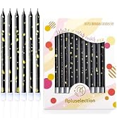 APLUSELECTION 24-Count Black & Gold Birthday Candles, Long Thin Cake Candles for Wedding, Celebra...
