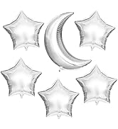 KatchOn, Silver Moon Balloon and Star Balloons - 22 Inch, Pack of 6 | Silver Balloons Decorations...