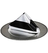 YOUR CHAIR COVERS - 10 Pack 20 Inch L'Amour Satin Napkins Black and White, Oversized, Double Fold...