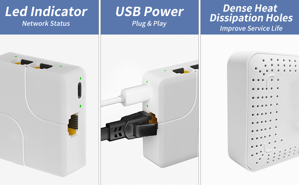 gigabit ethernet splitter 1 to 4 eetwork splitter with USB power cable