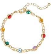 Gold Plated Bracelet for Women with Multicolor Crystals, Adjustable Elegant Charm Bracelet, Boho ...