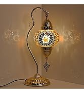 GOGERS Turkish Mosaic Table Lamp, Moroccan Style Swan Neck Bedside Lamp with Handmade Glass Shade...