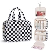 Narwey Hanging Toiletry Bag for Women Checkered Travel Makeup Bag Organizer Cosmetic Make up Toil...