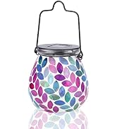 Afirst Mosaic Solar Lanterns Outdoor - Glass Hanging Solar Lights Hollow Out Waterproof Table Lam...