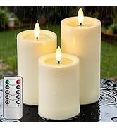 Outdoor Candles with Timer Waterproof, 3PCS 3" x4" 5" 6" Flameless Candles with Remote Battery Op...