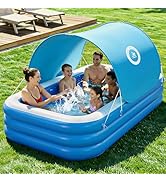 HeySplash Inflatable Pool with Canopy, Large Inflatable Swimming Pool for Adults & Kids, Blow Up ...
