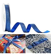 HUIHUANG Blue Glitter Frosted Satin Ribbon Shiny Chunky Glitter Ribbon 5/8 inch x 25 Yards Christ...